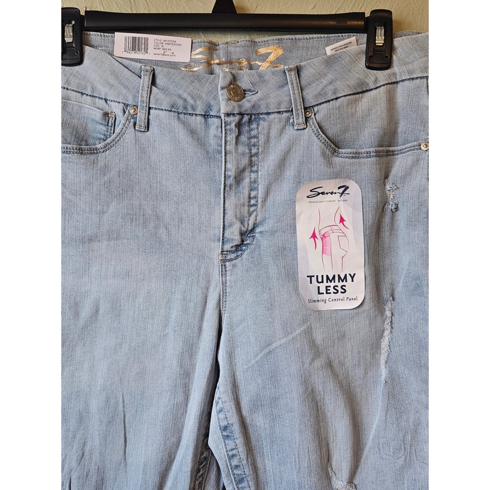 Seven7 Tummy Less High Rise Skinny Jeans Light‎ Wash Distressed Size 16